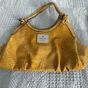 Nicole Mustard Crocodile-Embossed Shoulder Bag